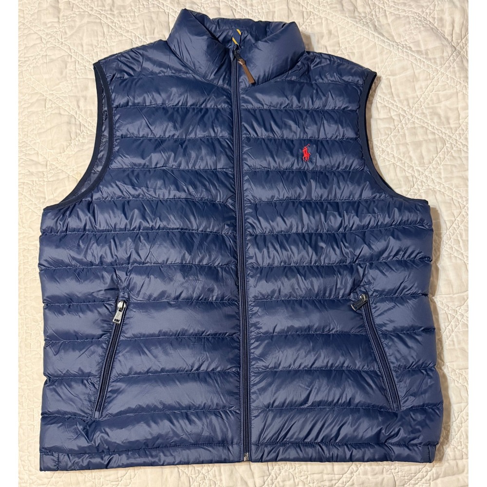 Polo Ralph Lauren Mens XL Navy Blue Down Quilted Puffer Vest Red Pony Logo